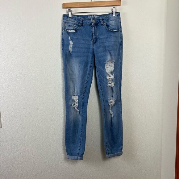 Resfeber Women's Ripped Boyfriend Jeans Stretch Distressed Jeans Capri 8 - Picture 3 of 7